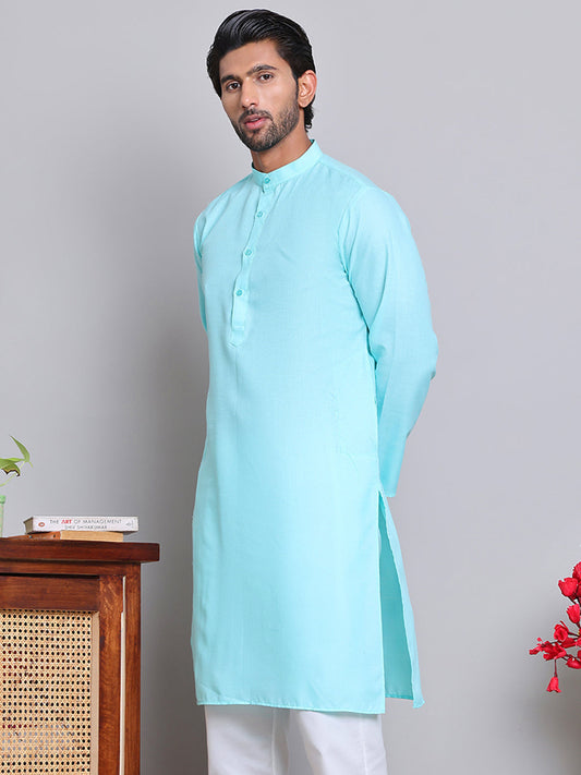 Solid Cotton Kurtas for Men ( KO 5144Sky )