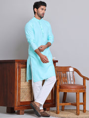 Solid Cotton Kurtas for Men ( KO 5144Sky )