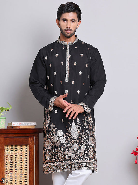 Floral Embroidered and Sequins Kurtas ( KO 5147Black )