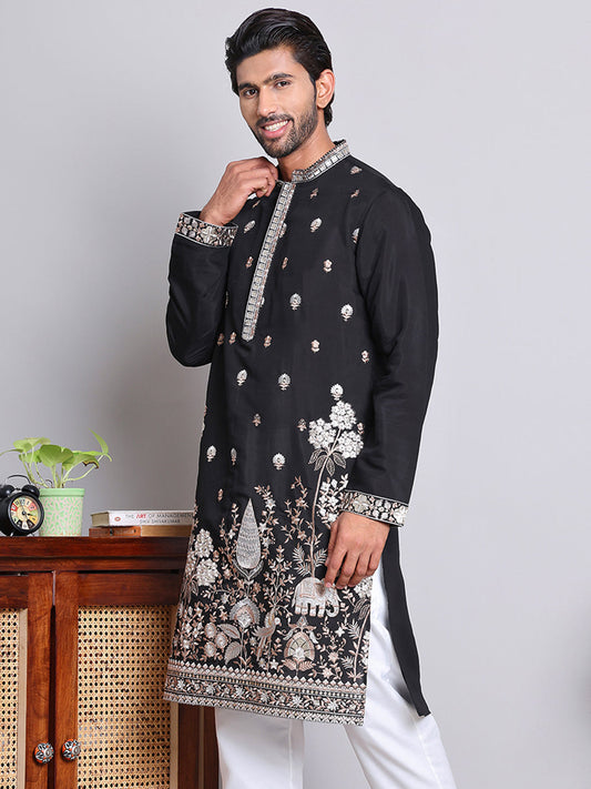 Floral Embroidered and Sequins Kurtas ( KO 5147Black )