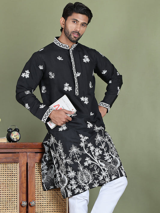 Floral Embroidered and Sequins Kurtas ( ko 5151Black )