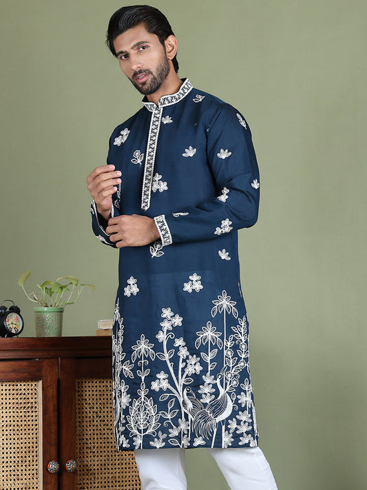 Floral Embroidered and Sequins Kurtas ( ko 5151Peacock )