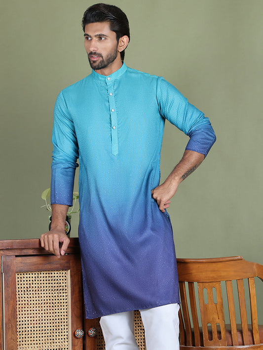 Sequins and Ombre Design Kurtas For Men ( ko 5154Blue )