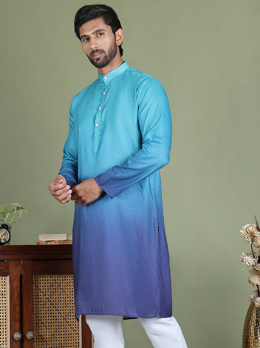 Sequins and Ombre Design Kurtas For Men ( ko 5154Blue )