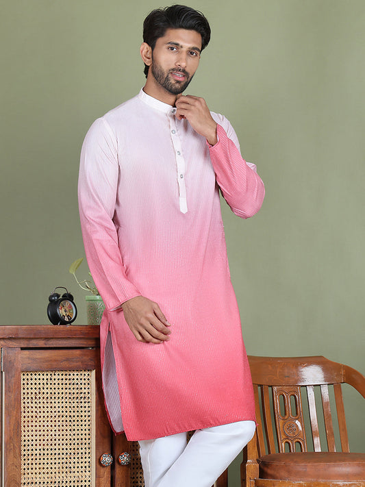 Sequins and Ombre Design Kurtas For Men ( ko 5154Coral )