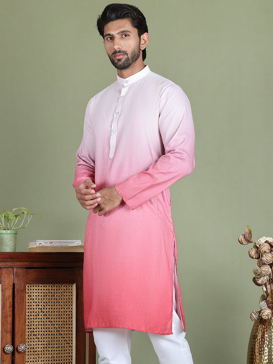 Sequins and Ombre Design Kurtas For Men ( ko 5154Coral )