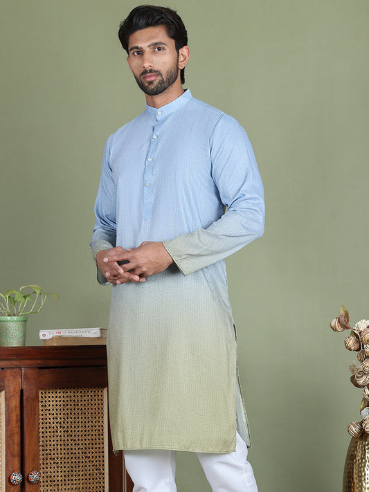 Sequins and Ombre Design Kurtas For Men ( ko 5154Firozi )