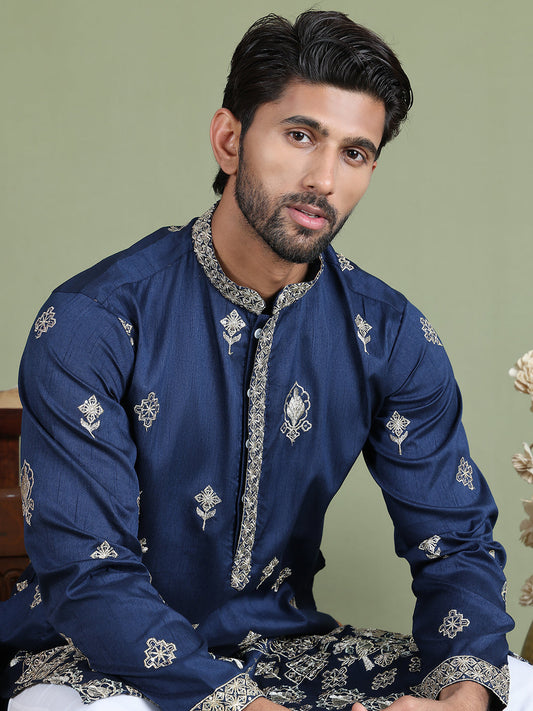 Floral Embroidered and Sequins Kurtas ( ko 5155Navy )