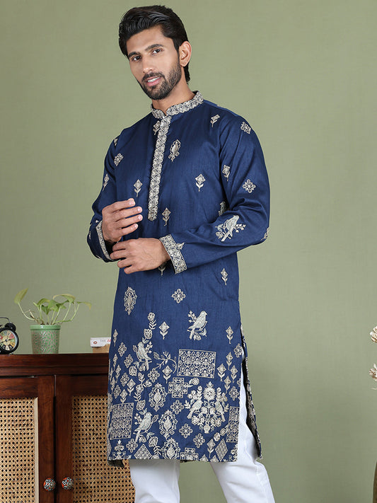 Floral Embroidered and Sequins Kurtas ( ko 5155Navy )