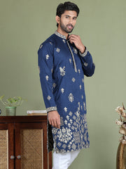 Floral Embroidered and Sequins Kurtas ( ko 5155Navy )