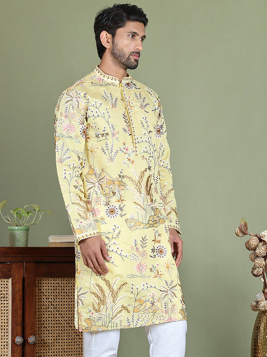 Floral Embroidered Straight Kurtas ( ko 5156Yellow )