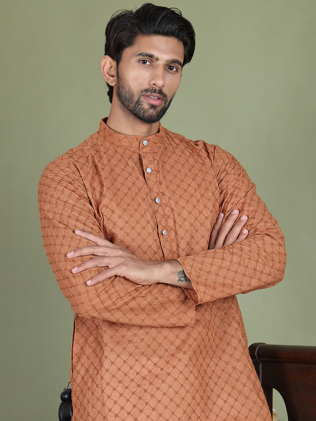 Chikankari Pure Cotton Kurtas ( ko 5158Brown )