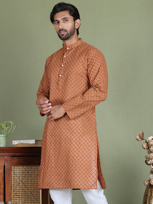 Chikankari Pure Cotton Kurtas ( ko 5158Brown )
