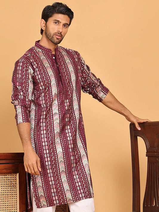 Embroidered and Sequins Kurtas for Men ( KO 5161 Maroon )