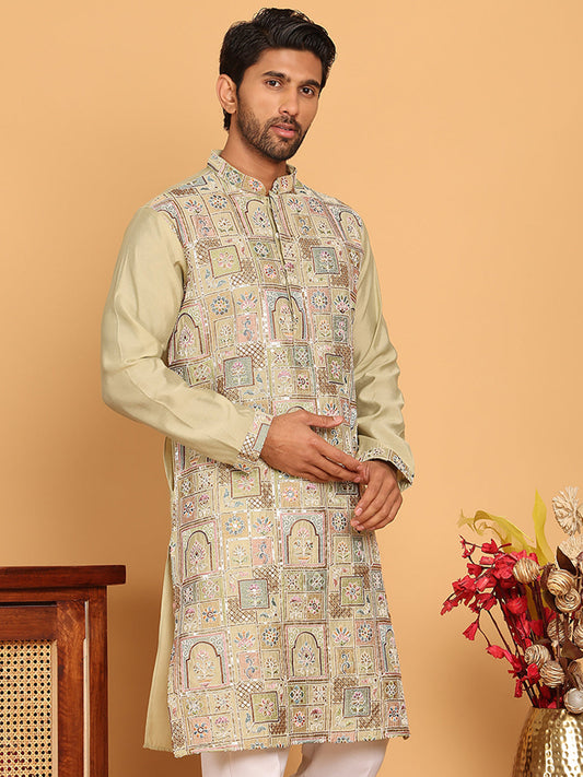 Embroidered Straight Kurtas For Men ( KO 5174 Pista )