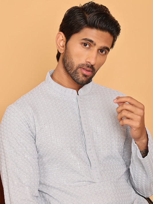 Embroidered & Sequence Kurtas for Men ( KO 5177 Grey )