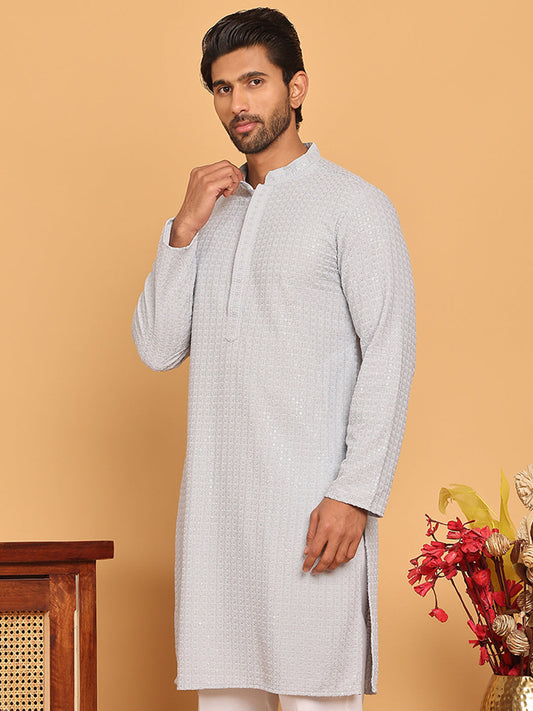 Embroidered & Sequence Kurtas for Men ( KO 5177 Grey )