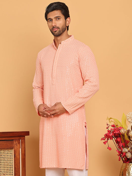 Embroidered & Sequence Kurtas for Men ( KO 5177 Peach )