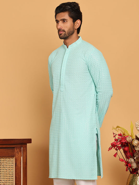 Embroidered & Sequence Kurtas for Men ( KO 5177 Sky )