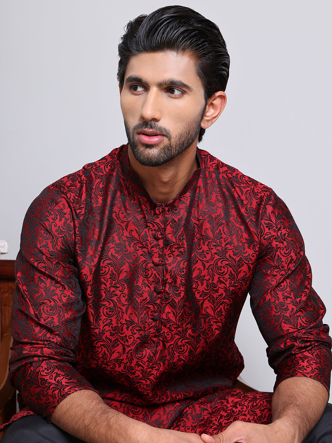 Men's Jacquard Kurtas ( KKO 517Maroon )