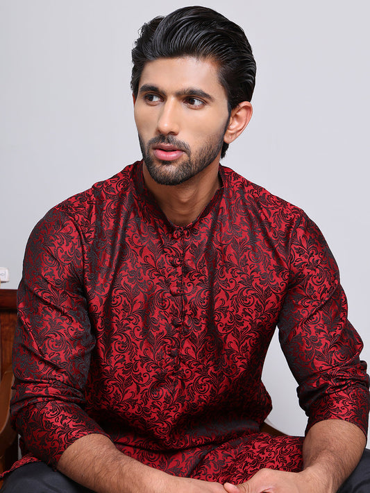 Men's Jacquard Kurtas ( KKO 517Maroon )