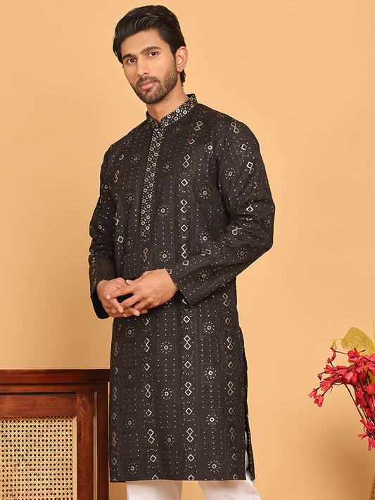 Men's Sequins Embroidered Kurtas. ( KO 5183 Black )