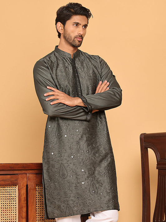 Embroidered & Sequins straight Kurtas ( KO 5189 Grey )