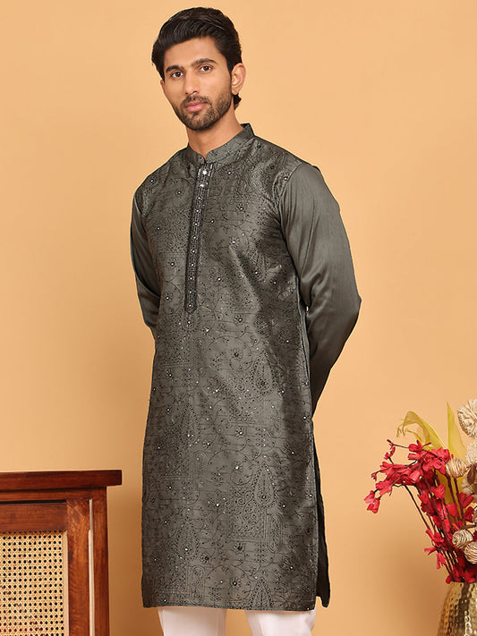 Embroidered & Sequins straight Kurtas ( KO 5189 Grey )
