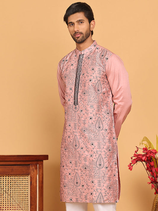 Embroidered & Sequins straight Kurtas ( KO 5189 Magenta )