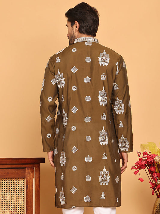 Embroidered Silk Blend Kurtas ( KO 5191 Mehndi )