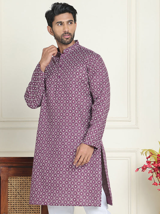 Men's Geometric Printed Kurtas. ( KO 5198 Purple )