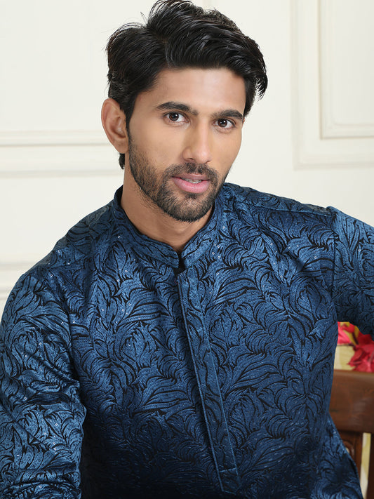 Embroidered & Sequins Straight Kurtas ( KO 5205 Peacock )