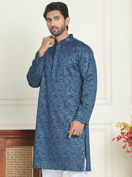 Embroidered & Sequins Straight Kurtas ( KO 5205 Peacock )