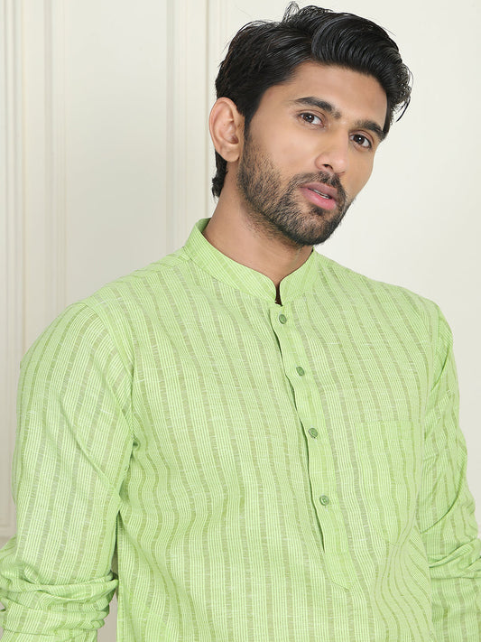 Men's Cotton Striped Kurtas ( KO 5207 Green )