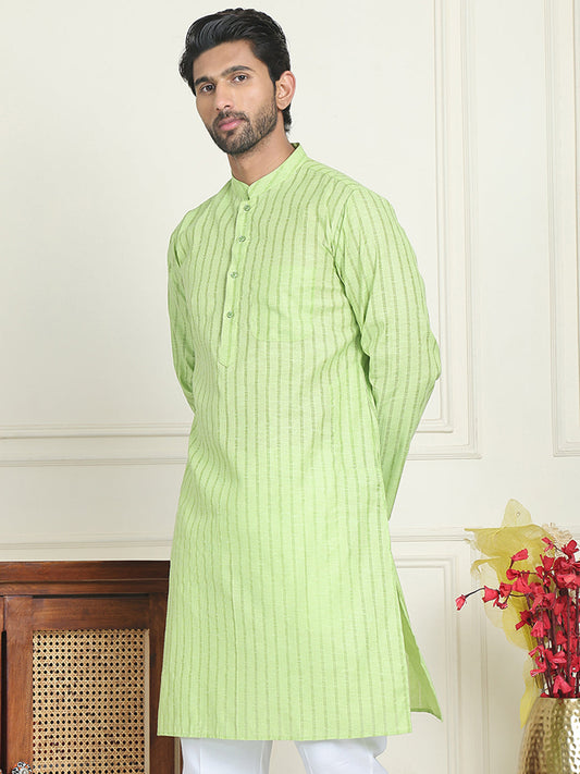 Men's Cotton Striped Kurtas ( KO 5207 Green )