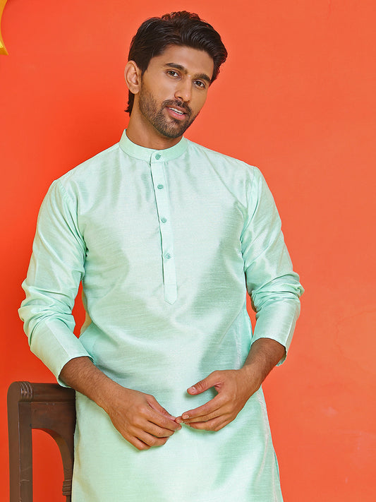 Solid Dupion Silk Kurtas for Men ( KO 5209 Green )