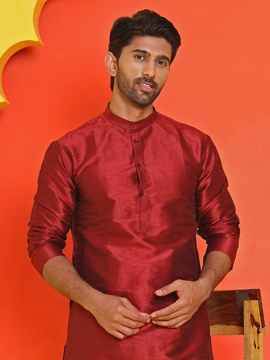 Solid Dupion Silk Kurtas for Men ( KO 5209 Maroon )