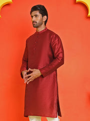 Solid Dupion Silk Kurtas for Men ( KO 5209 Maroon )
