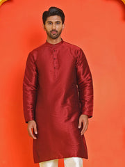 Solid Dupion Silk Kurtas for Men ( KO 5209 Maroon )