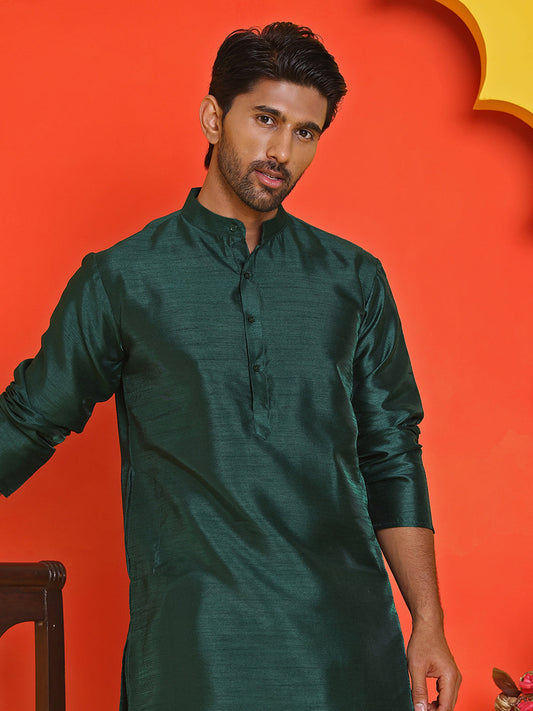 Solid Dupion Silk Kurtas for Men ( KO 5209 Olive )