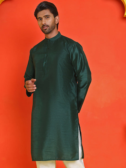 Solid Dupion Silk Kurtas for Men ( KO 5209 Olive )
