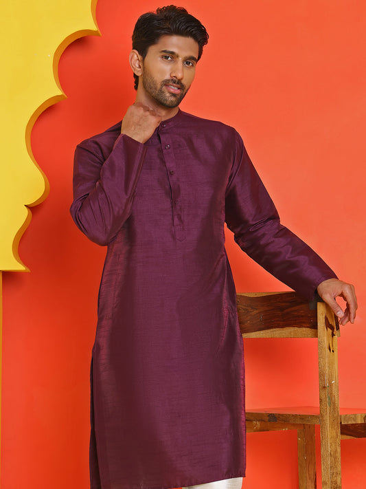 Solid Dupion Silk Kurtas for Men ( KO 5209 Purple )