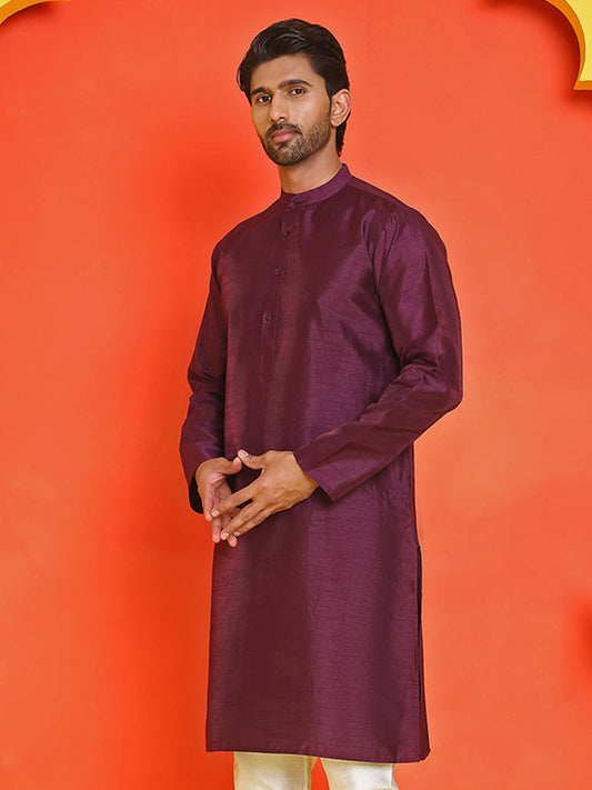 Solid Dupion Silk Kurtas for Men ( KO 5209 Purple )
