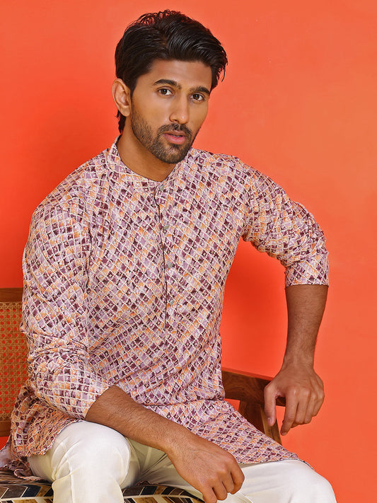 Men's Purple Printed Kurtas ( KO 5210 Purple )