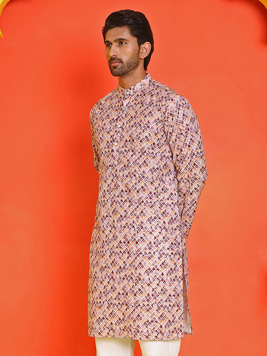 Men's Purple Printed Kurtas ( KO 5210 Purple )