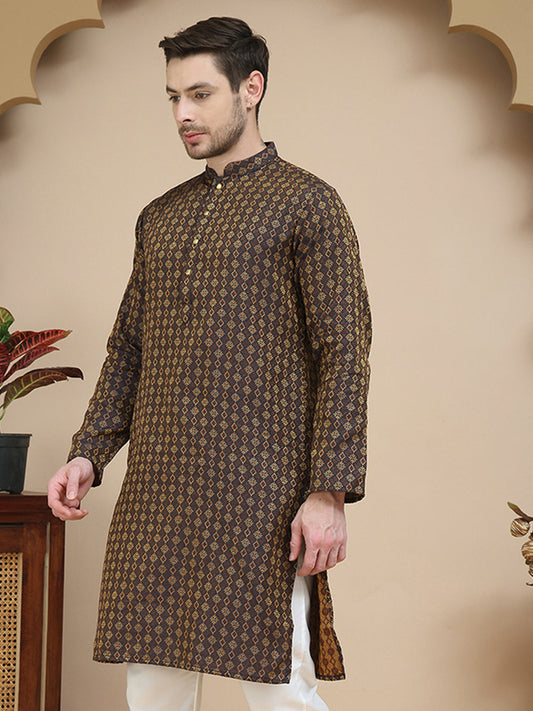 Jacquard Silk Straight Kurtas ( KO 5211 Brown )