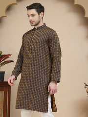 Jacquard Silk Straight Kurtas ( KO 5211 Brown )