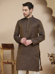 Jacquard Silk Straight Kurtas ( KO 5211 Brown )