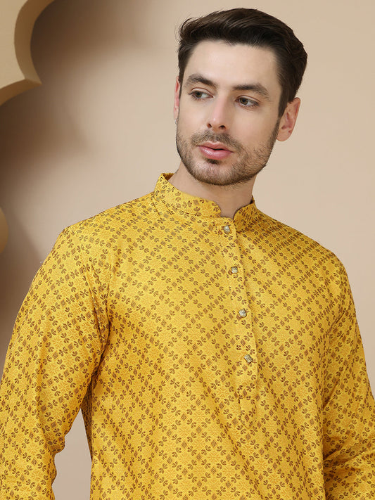 Jacquard Silk Straight Kurtas ( KO 5211 Mustard )