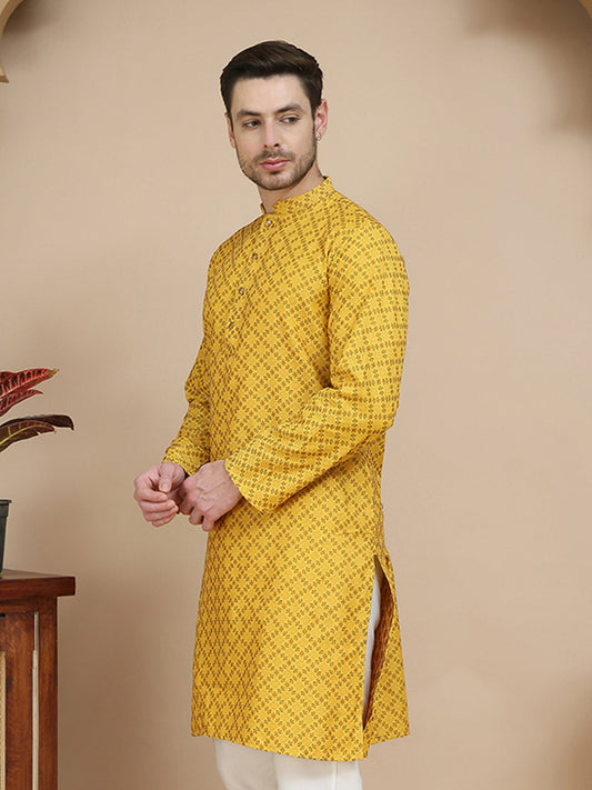 Jacquard Silk Straight Kurtas ( KO 5211 Mustard )